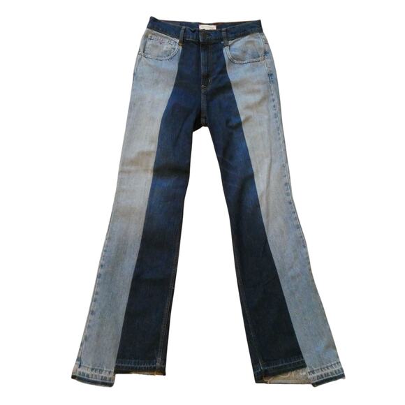 Rentrayage Two-Toned Patchwork Straight Leg Upcycled Denim Jeans Women Small - Picture 1 of 13